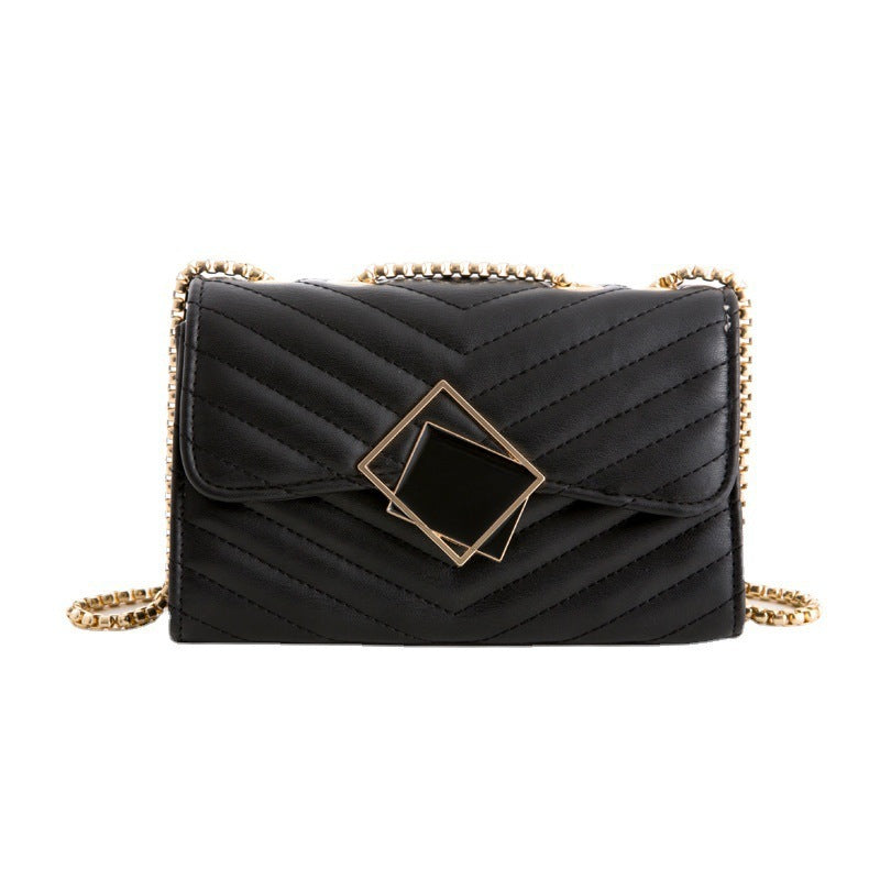 Elegant Quilted Crossbody Bag with Geometric Accent and Gold Chain Strap