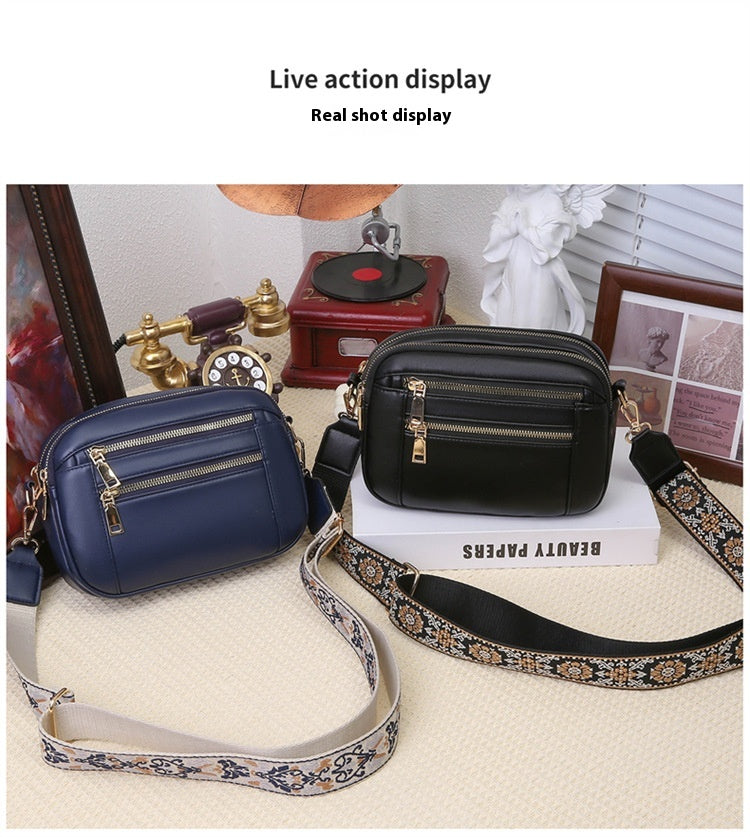 Trendy Color-Block Multi-Zipper Crossbody Bag with Adjustable Embroidered Strap - Fashionable and Functional Shoulder Bag for Women