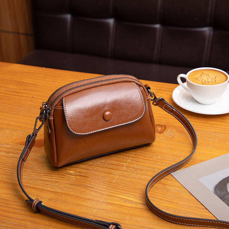 Minimalist Brown Leather Crossbody Bag with Front Pocket