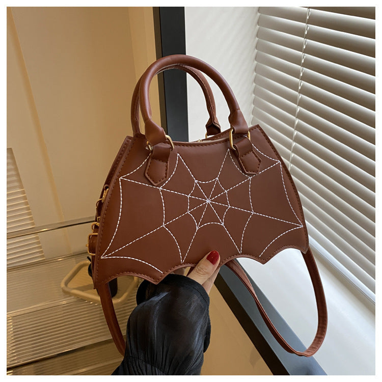 Women's Halloween Spider Web Saddle Crossbody Bag - Stylish Spider Web Stitching Handbag with Handle