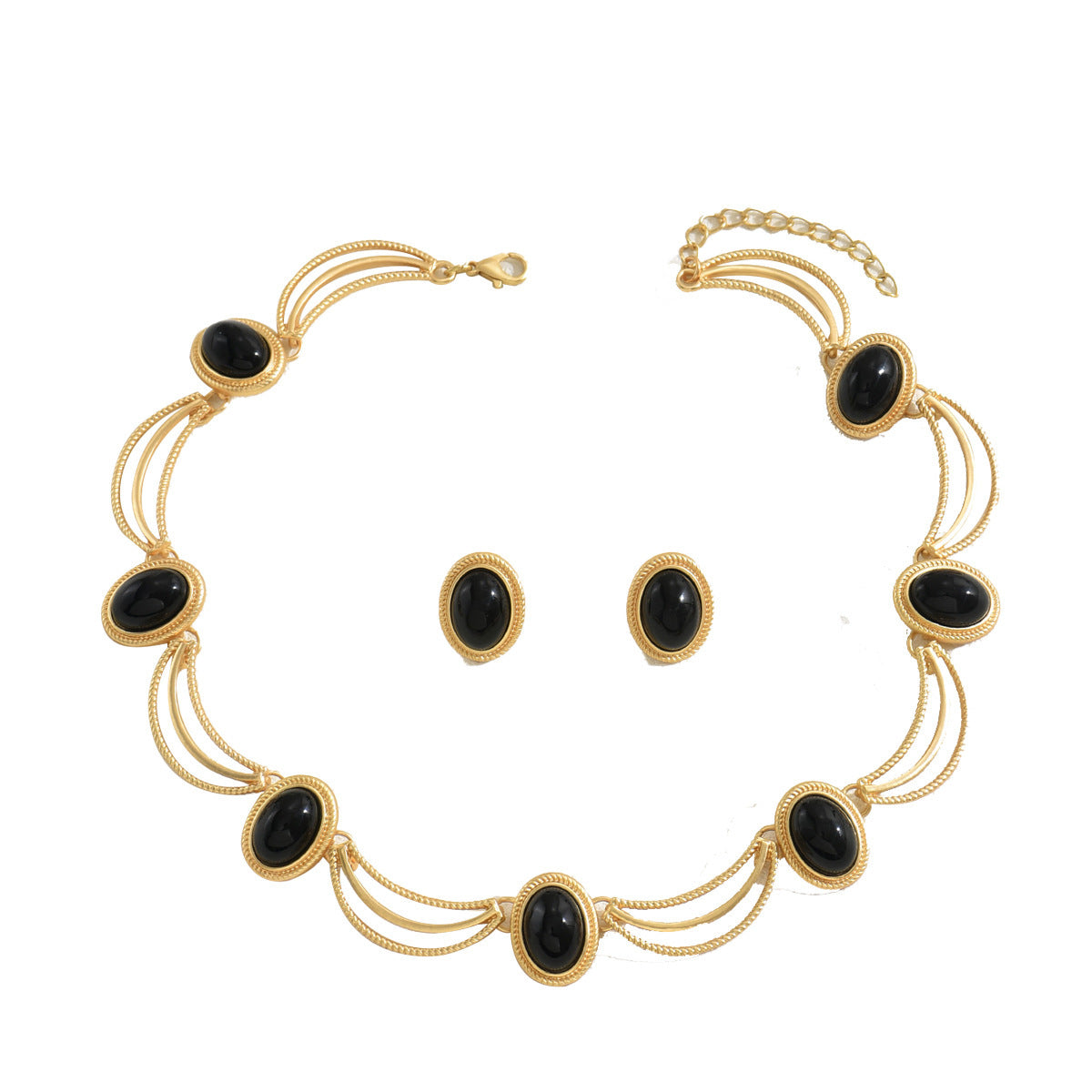 Elegant Black and Gold Statement Necklace & Earrings Set – Vintage-Inspired Jewelry for Women