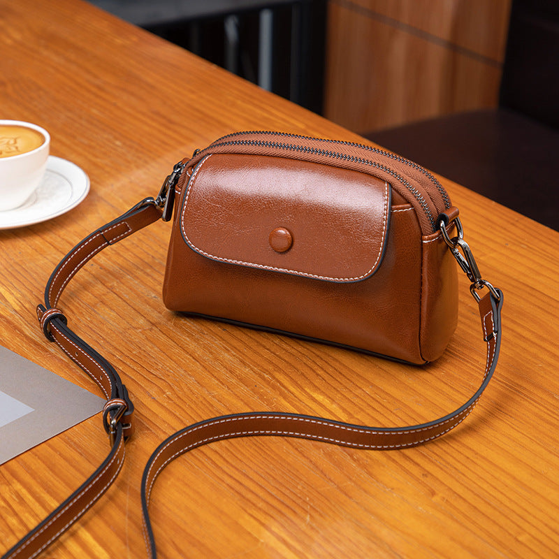 Minimalist Brown Leather Crossbody Bag with Front Pocket