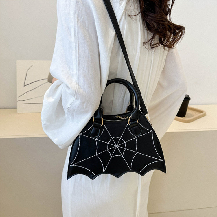 Women's Halloween Spider Web Saddle Crossbody Bag - Stylish Spider Web Stitching Handbag with Handle