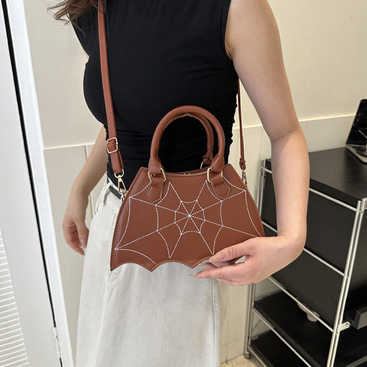 Women's Halloween Spider Web Saddle Crossbody Bag - Stylish Spider Web Stitching Handbag with Handle