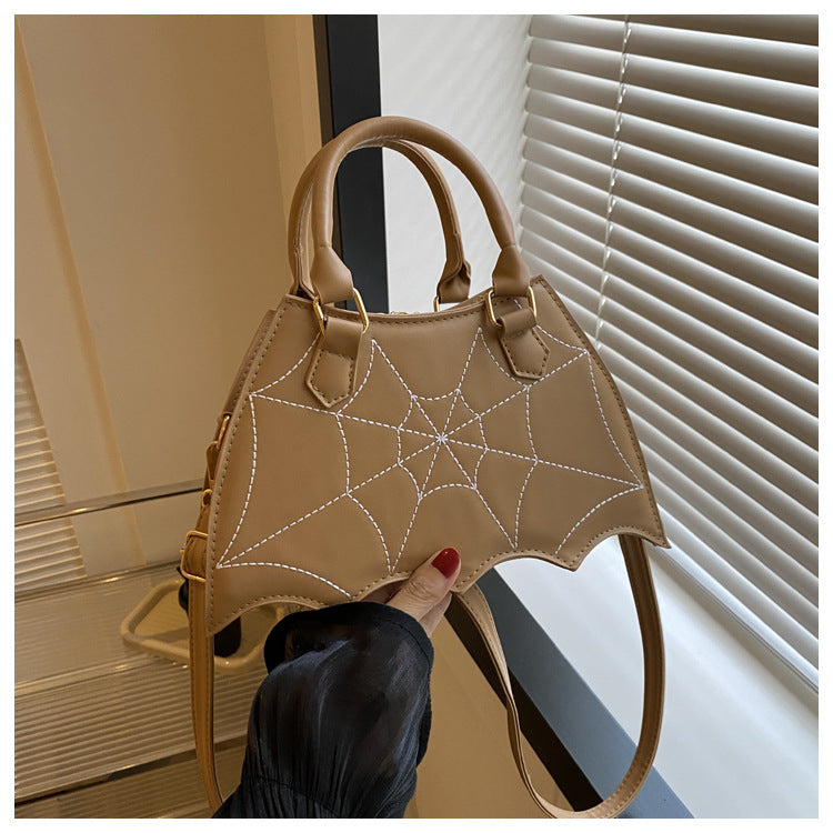 Women's Halloween Spider Web Saddle Crossbody Bag - Stylish Spider Web Stitching Handbag with Handle