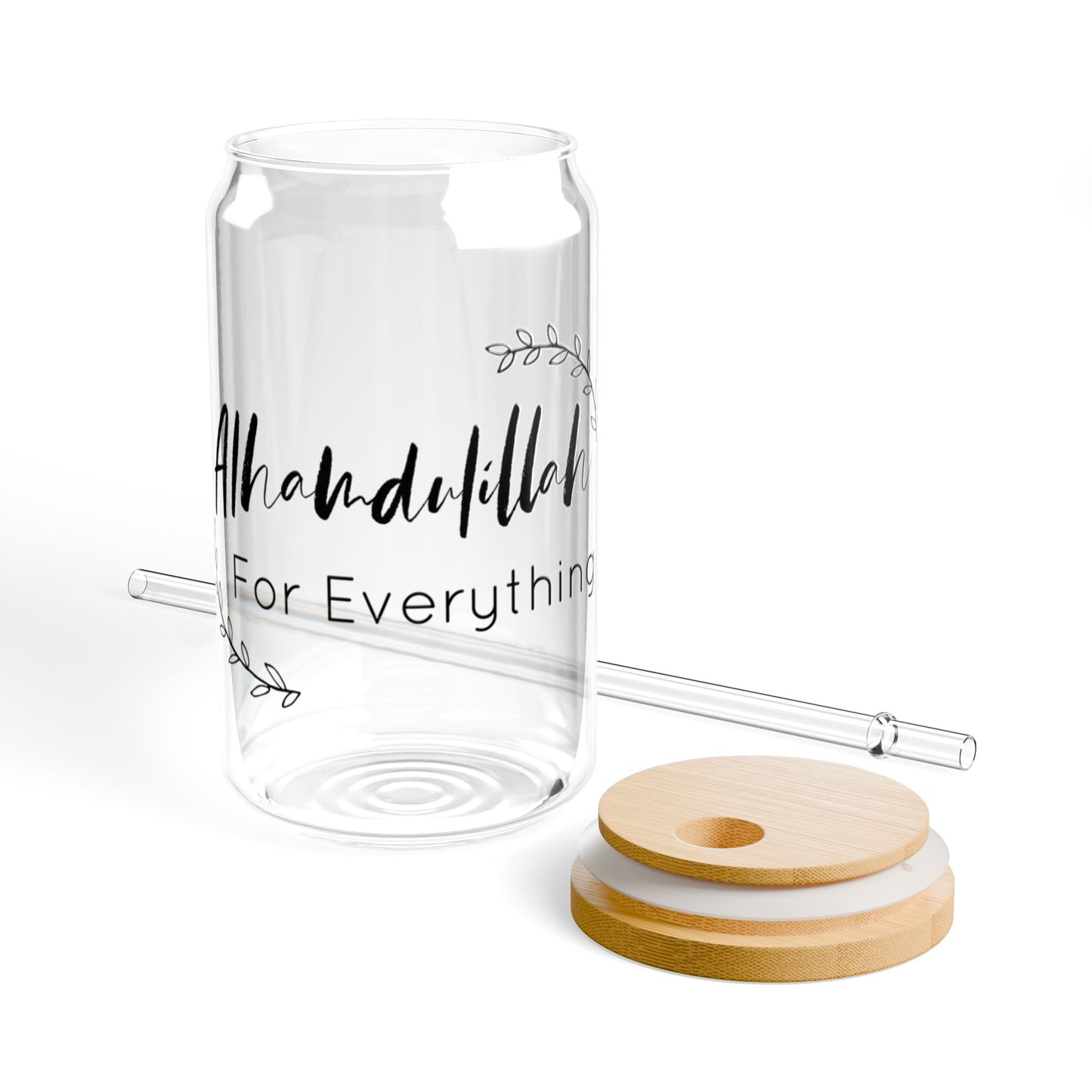 "Alhamdulillah for Everything" - 16oz Handcrafted Sipper Glass with Bamboo Lid Elegant Drinkware