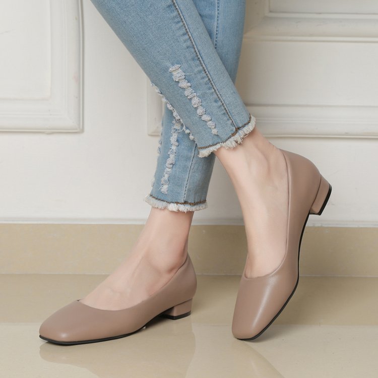 Autumn Square Toe Chunky Heel Low-cut Women's Shoes