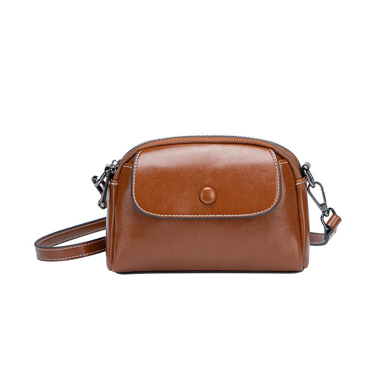 Minimalist Brown Leather Crossbody Bag with Front Pocket