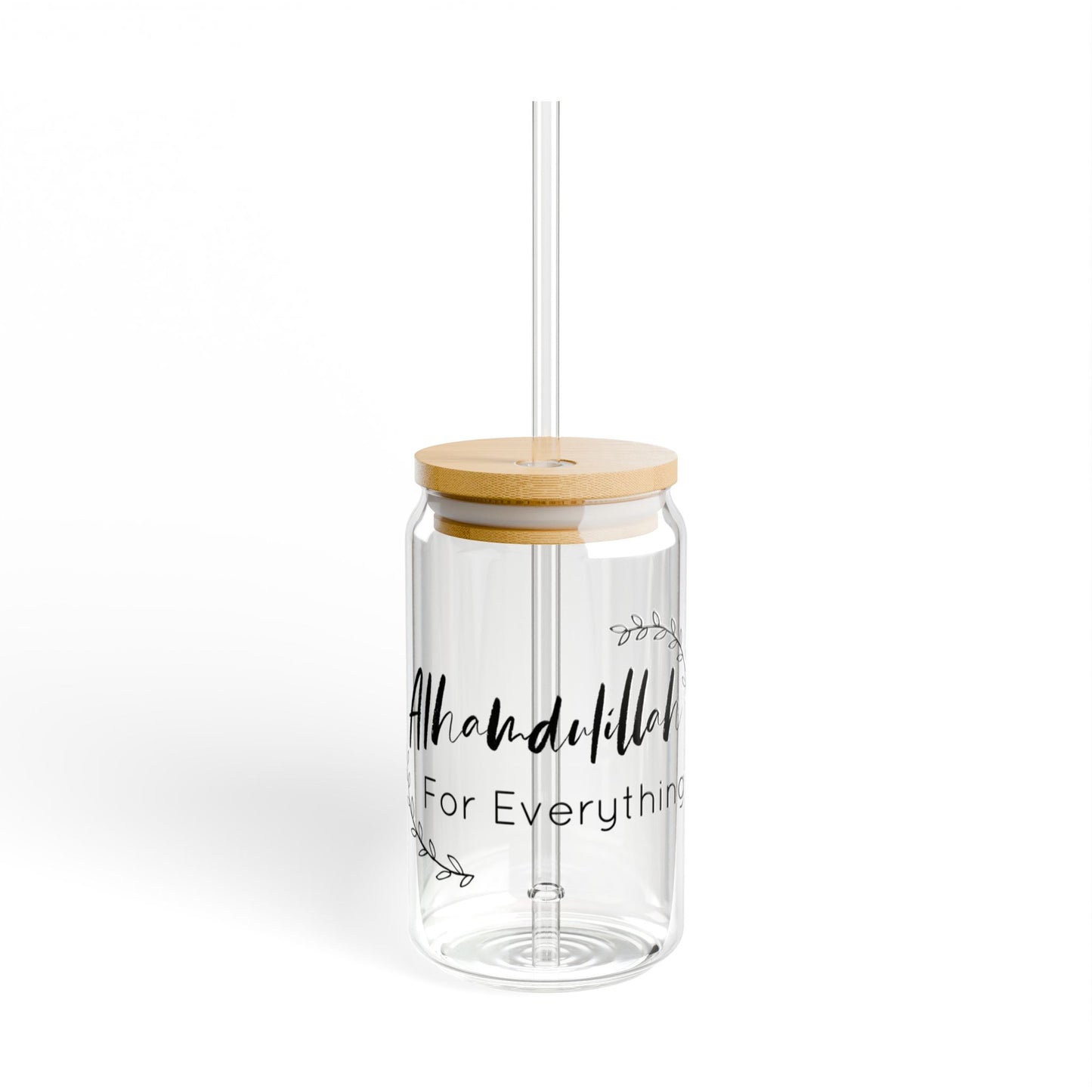 "Alhamdulillah for Everything" - 16oz Handcrafted Sipper Glass with Bamboo Lid Elegant Drinkware