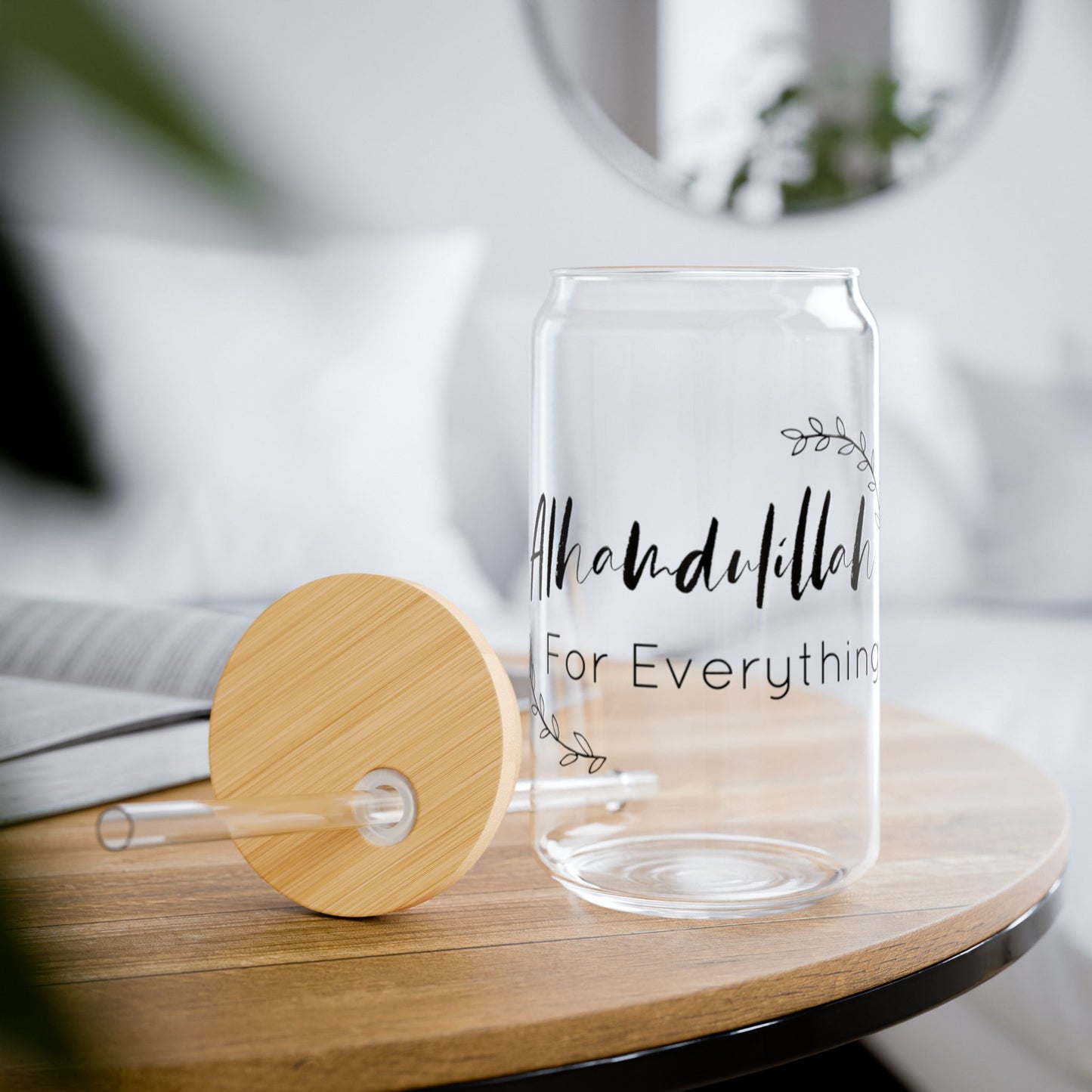 "Alhamdulillah for Everything" - 16oz Handcrafted Sipper Glass with Bamboo Lid Elegant Drinkware