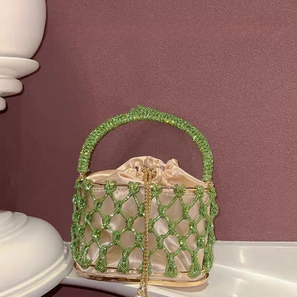 High-grade Heavy Hand-woven Shiny Rhinestone Strip Metal Birdcage Portable Basket