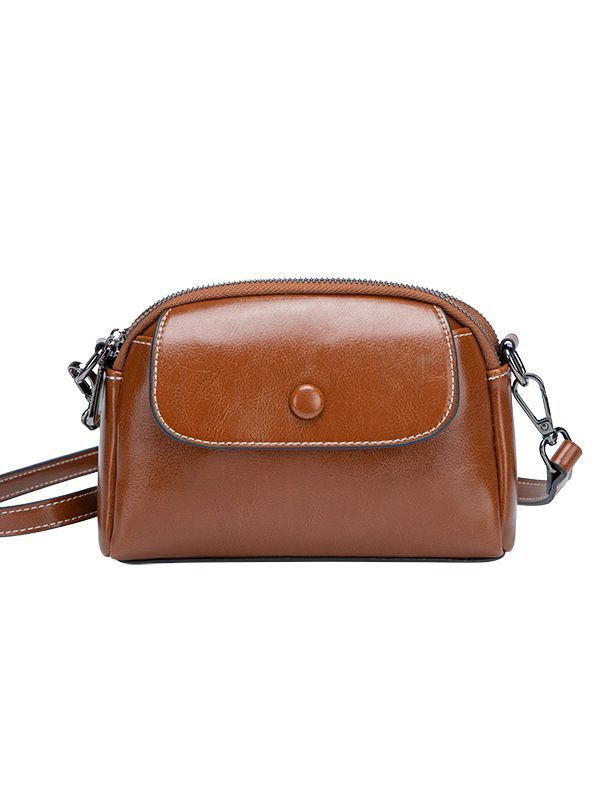 Minimalist Brown Leather Crossbody Bag with Front Pocket