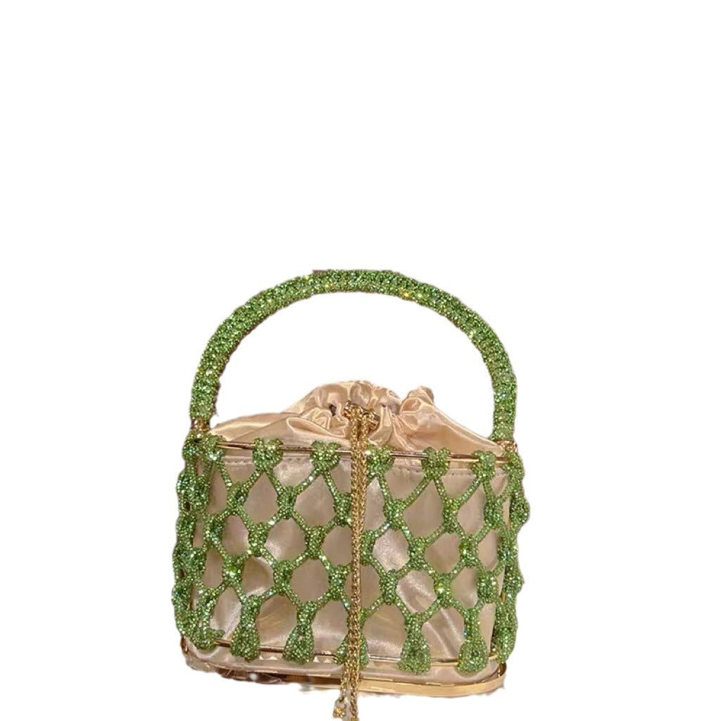 High-grade Heavy Hand-woven Shiny Rhinestone Strip Metal Birdcage Portable Basket