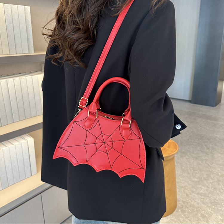 Women's Halloween Spider Web Saddle Crossbody Bag - Stylish Spider Web Stitching Handbag with Handle