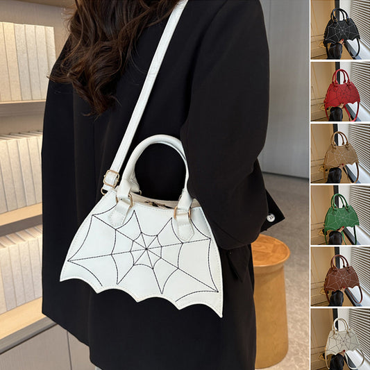 Women's Halloween Spider Web Saddle Crossbody Bag - Stylish Spider Web Stitching Handbag with Handle