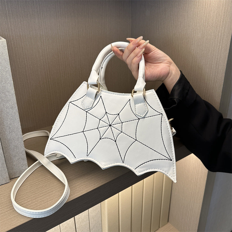 Women's Halloween Spider Web Saddle Crossbody Bag - Stylish Spider Web Stitching Handbag with Handle